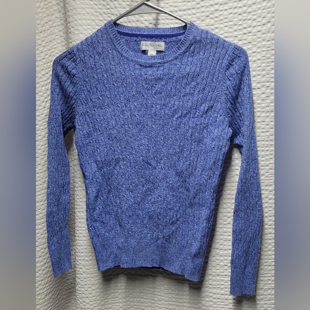 Kim Rogers Textured Blue Crew Neck Sweater